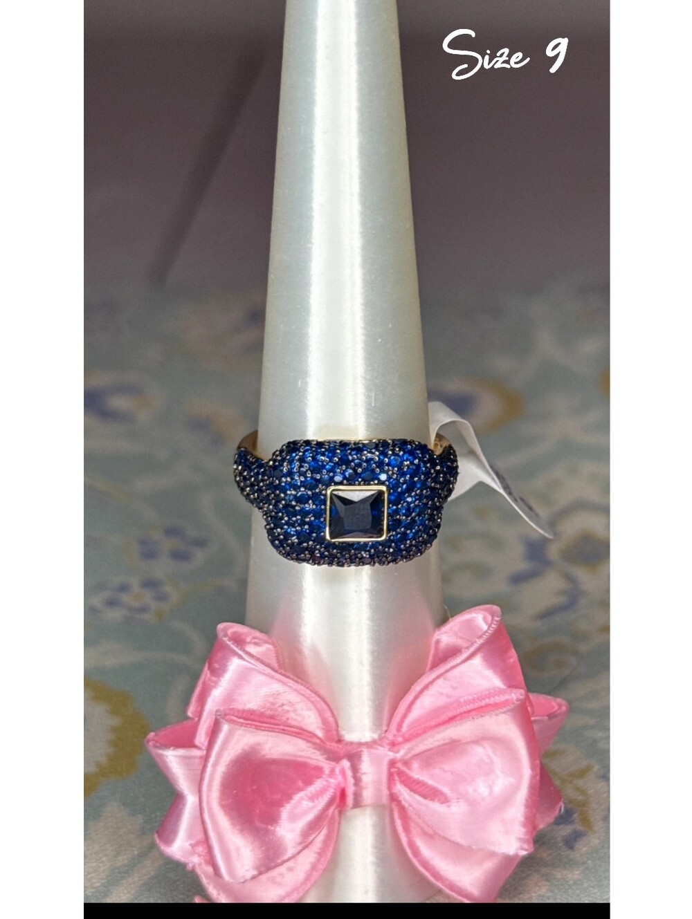 Synthetic Blue Sapphire Pave statement ring, Sz.9
